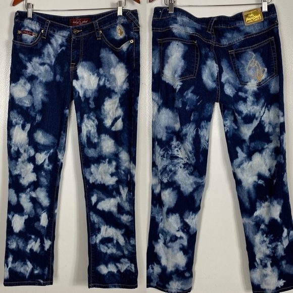 Baby Phat vintage low rise bleach patterned straight leg jeans sz 9 - Picture 1 of 8